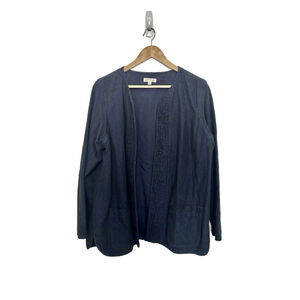 Orvis Linen Blend Open Front Blazer XL Blue Work Lagenlook Beach Preppy Pockets